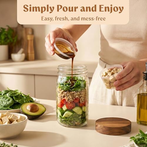 Glass Salad Jars with Acacia Lids, 4 Pack 32oz Meal Prep