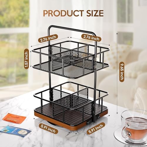 Rotating 2 Tier Tea Bag Organizer, 360° Spinning Teabag Organizer