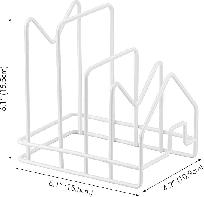 Poeland Kitchen Pot Lid Organizer, Pan Rack with 4 Compartments, Pantry Organizer Rack for Dinnerware, Bakeware, Cookware, Cutting Boards, Pan Lids (Small Size, White)