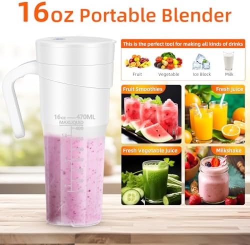 Portable Blender for Shakes and Smoothies: Travel Blender,16 Oz Mini Blender with 6 Blades,USB Rechargeable,for Making Fresh Juice, Convenient for Travel and Sports - Image 2