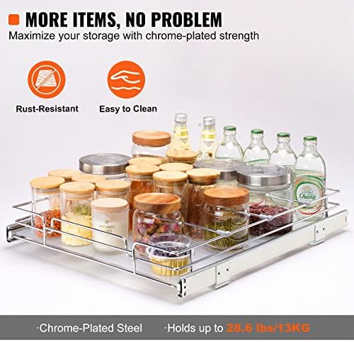 15.5" Wx21 Dx3.5 H Pull Out Cabinet Organizer, Heavy Duty Slide Out Pantry Shelves, Chrome-Plated Steel Roll Out Drawers, Storage for Home Under Sink, 17" Wx22 Dx7 H Install Size for Cabinet