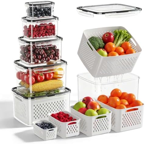 6 Pack Fruit Storage Containers for Fridge with Removable Colander