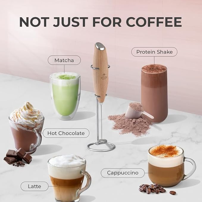 Zulay Kitchen Powerful Milk Frother Wand With Duracell Batteries - Ultra Fast Handheld Drink Mixer - Electric Whisk Foam Maker for Coffee, Lattes, Cappuccino & Matcha - Z1 Motor - Maple