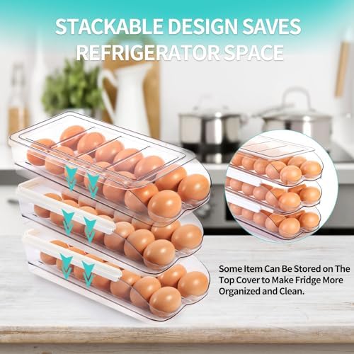 Egg Holder for Fridge, Automatic Rolling Egg Container -2 Tier