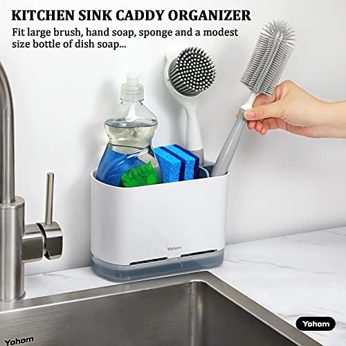 Kitchen Sink Caddy Sink Organiser with Drip Tray Kitchen Sponge Holder Brush Holder with Adjustable Compartments Washing Utensils Organiser Kitchen Sink Utensil Holder