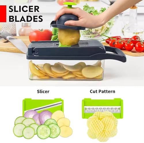 16-in-1 Vegetable Chopper & Slicer - Multifunctional Kitchen Food Cutter for Onion, Salad, Fruit with Adjustable Dicer and Storage Container - Image 4