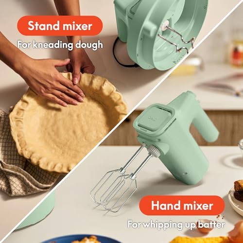 bella 3.5 Qt Hand & Stand Mixer, 2 in 1 Electric Mixer with Bowl, Dough Hook, Whisk & Egg Beater, Multifunctional Handheld Mixer for Baking, 200 Watt, Seaglass - Image 3
