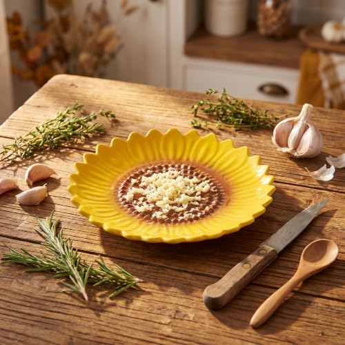 Ceramic Garlic Grater Plate & Spoon Rest, Sunflower Kitchen Decor
