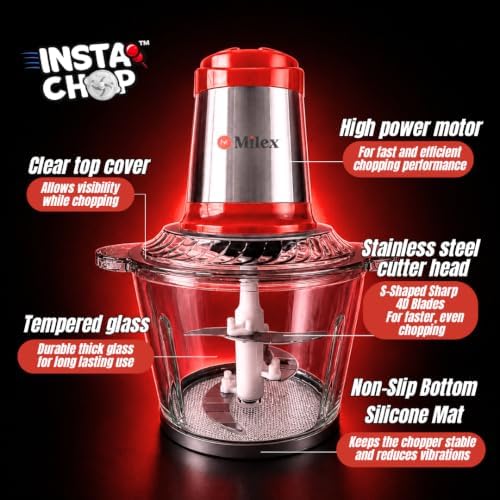 Milex Insta Chop 3L Electric Food Chopper Stainless Steel, Red - Image 6
