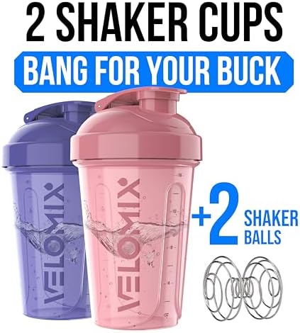 VELOMIX 2 Pack 20oz Protein Shaker Bottle for Protein Mixes, Lavender Glow - Image 2