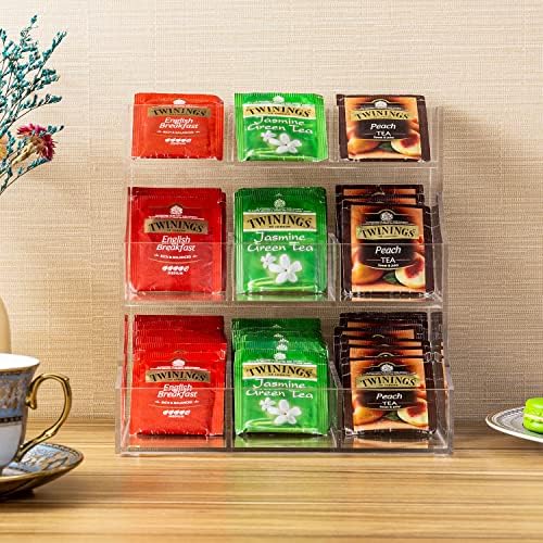 3 Tier Clear Acrylic Tea Bag Organizer, Countertop or Wall Mount