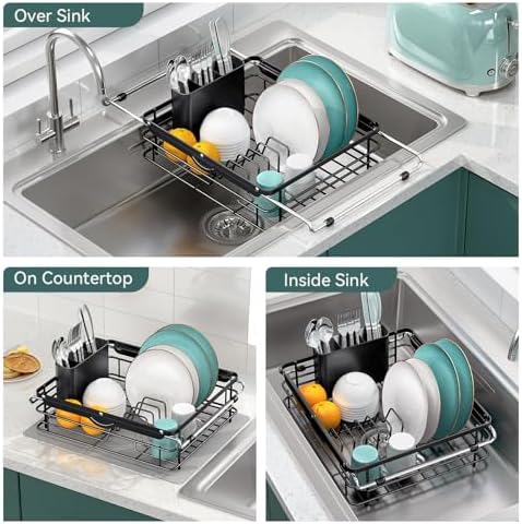 In Sink Dish Drying Racks, Large Dish Drainer with Utensil Holder