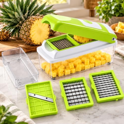Vegetable Chopper – Original As Seen On TV Food Dicer with 2 Stainless Steel Blades, Large 2-Cup Container, Cleaning Tool, Dishwasher Safe Onion & Vegetable and Fruit Cutter