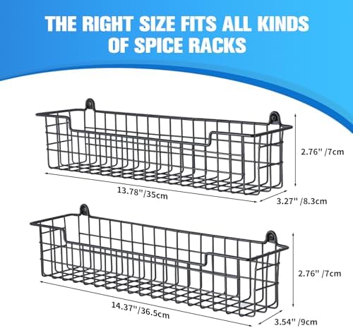 Spice Rack Organizer Wall Mount, Spice Organization Storage Shelf for Cabinet Door, 2 Packs Wall Spice Rack Saving Space for Kitchen, Black