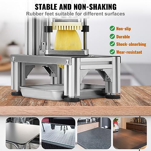 VEVOR Commercial French Fry Cutter with 4 Replacement Blades, 1/4" and 3/8" Blade Easy Dicer Chopper, 6-wedge Slicer and 6-wedge Apple Corer, Lemon Potato Cutter for French Fries with Extended Handle - Image 5