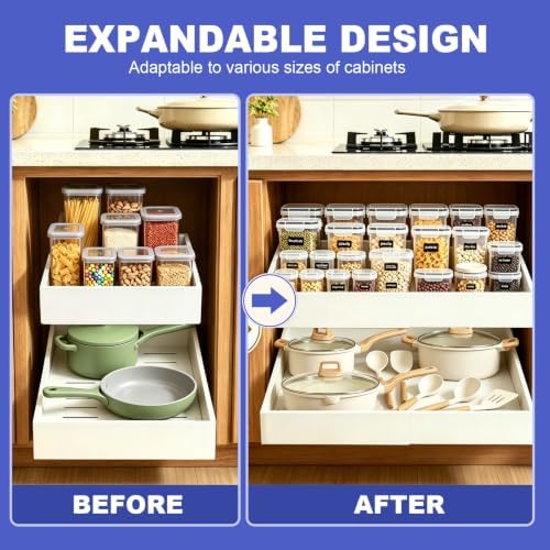 Expandable Pull Out Cabinet Organizer, No-Drill 21" Deep, 2-Pack