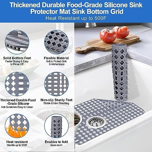 Upgraded Silicone Sink Mat 28"x14" Sink Protectors for Kitchen Sink with Rear Drain/Center Drain,Sink Rack for Bottom of Sink, Kitchen Sink Mats for Bottom of Stainless Steel/Porcelain Sink