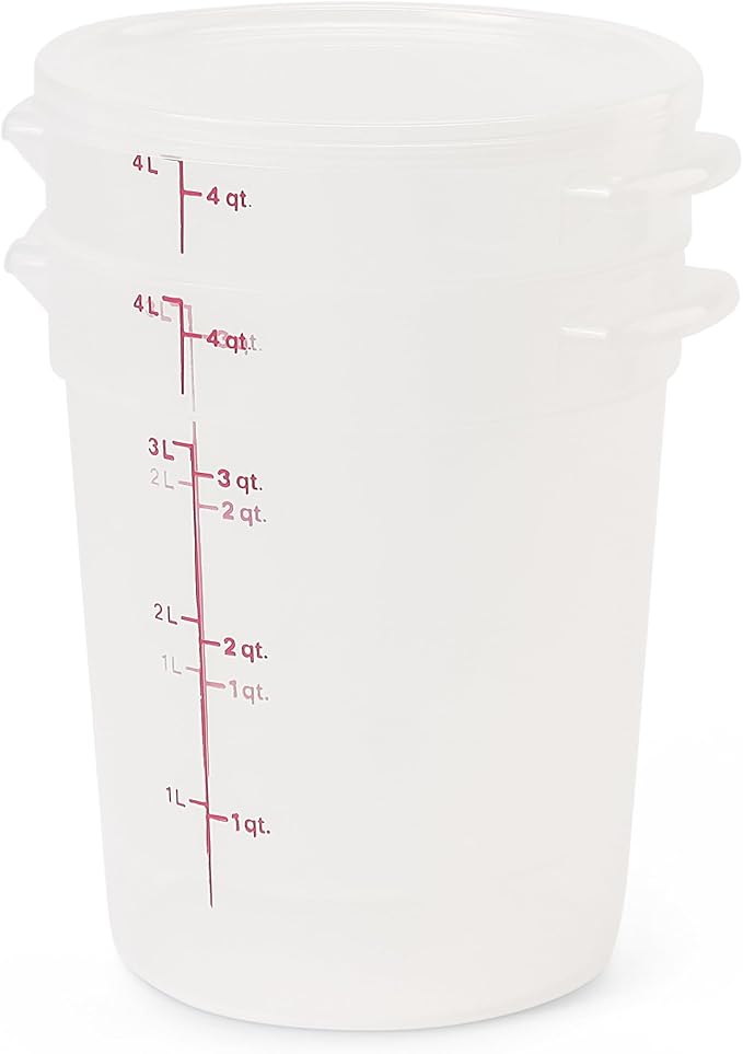 Cambro Food Storage Containers with Lids (BPA-Free) - 4 Quart - Food Grade Buckets with Lids (4 Pack) - For Dough Proofing and Brining (Translucent)