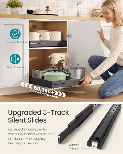 2 Pack Expandable Pull Out Cabinet Organizer 21"Deep 3 Rail Slide