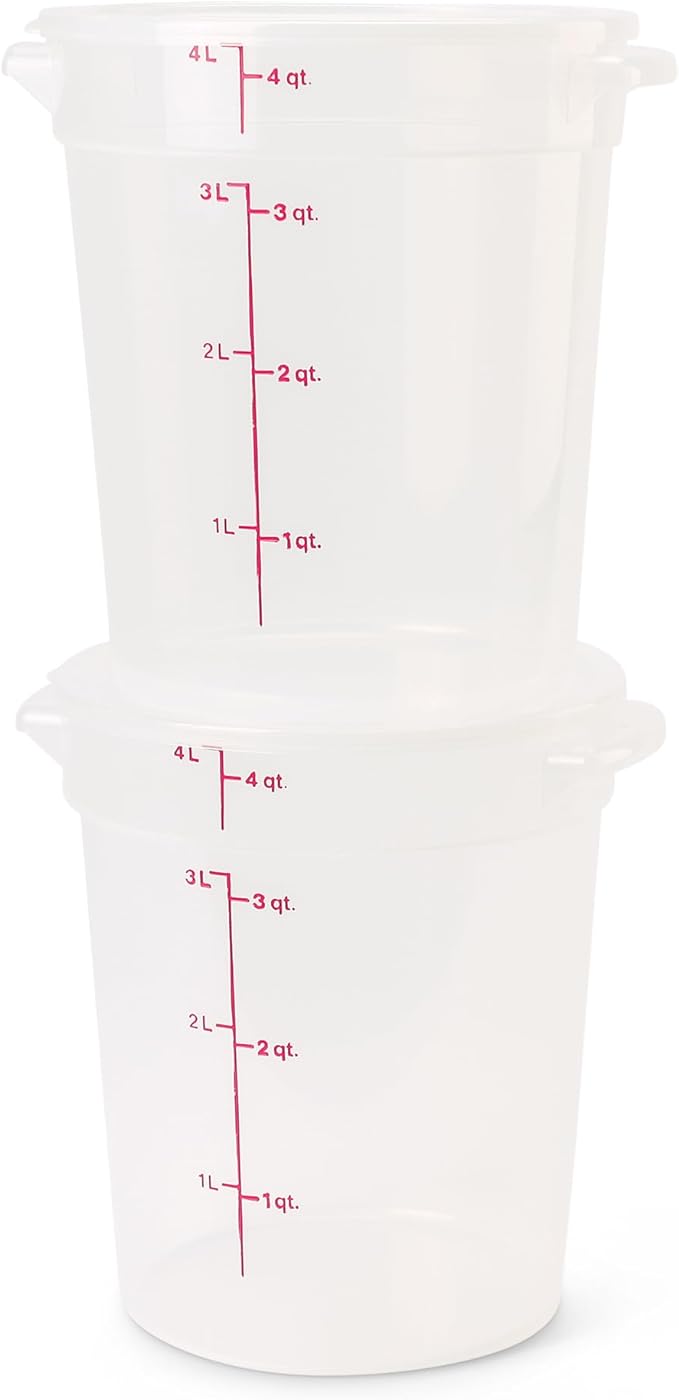 Cambro Food Storage Containers with Lids (BPA-Free) - 4 Quart - Food Grade Buckets with Lids (4 Pack) - For Dough Proofing and Brining (Translucent)