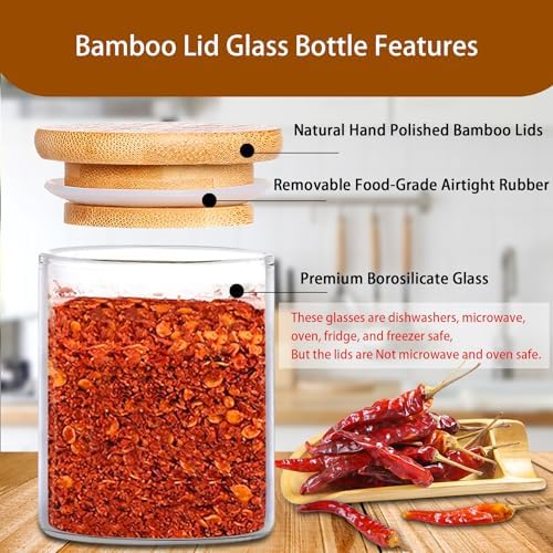 Spice Jars with Label, 7.5 oz 20pcs Spice Containers Glass Jars with Bamboo Lids, Seasoning Containers Bottles,Airtight Empty Spice Jars for Spice Rack, Drawer,Cabinet,Pantry