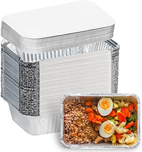 Aluminum Pans with Lids (50-Pack, 8.5"×6") 2.25 LB Capacity Foil Food Containers with Lids - Disposable Tin Foil Pans - for Baking, Meal Prep and Freezer, Takeout (50)