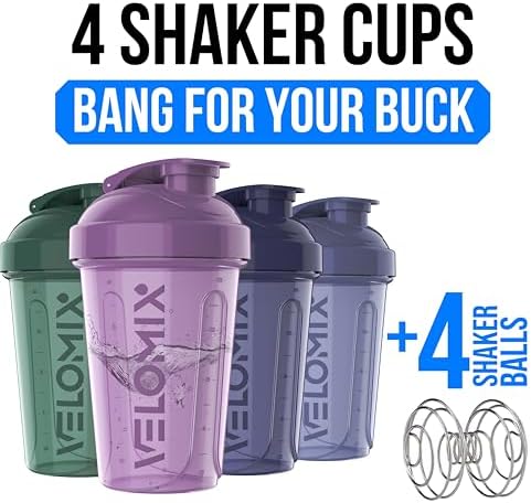 VELOMIX 4 Pack 20oz Protein Shaker Bottle for Protein Mixes, Blue Mirage - Image 2