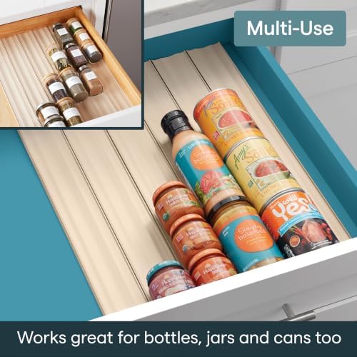SpiceLiner Adjustable Spice Drawer Liner, 10ft Roll, Sandstone, Seasoning and Spices Bottle Organizer Insert