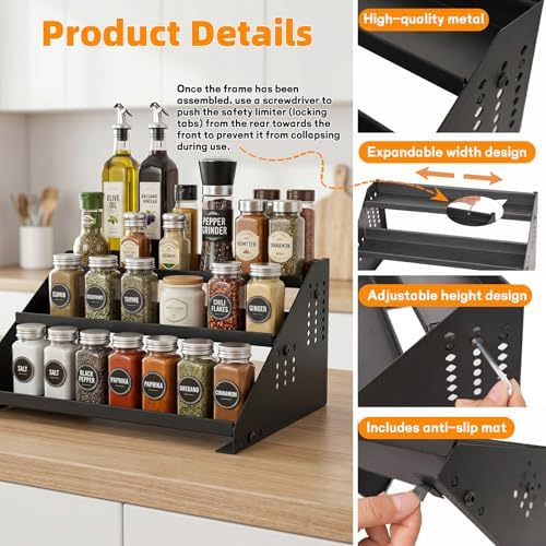 3-Tier Spice Rack Organizer, 13"-22" Expandable, Height Adjustable