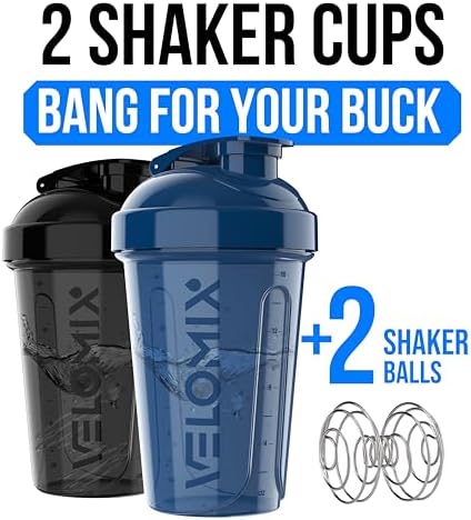 VELOMIX 2 Pack 20oz Protein Shaker Bottle for Protein Mixes, Blue/Black - Image 2