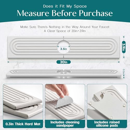Faucet Mat for Kitchen Sink, Diatomite Stone Drying Mat - 20"x3.9"