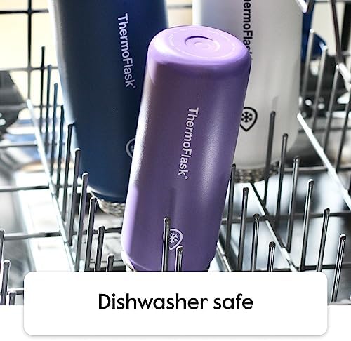 Kids 16 oz Insulated Water Bottles with Straw Lid BPA-Free Stainless Steel Leakproof & Spill-Proof Design Easy Clean Wide Mouth 2-Pack for School, Sports, Playdates, Purple/Orange