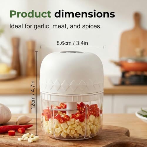 Electric Garlic Chopper, Portable Food Processor, Cordless Chopper (White) - Image 3