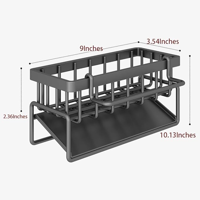 Sink Caddy Kitchen Sink Organizer, Sponge Holder for Kitchen Countertop for Dish Brush Gloves, Dish Cloth Hanger, Rustproof Kitchen Caddy with Drip Tray (Black)