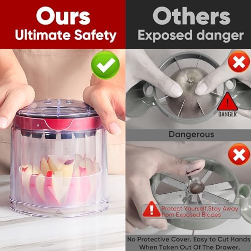 Extra-Large Apple Slicer & Corer – 16-Blade Heavy Duty Stainless Steel Apple Cutter, Safe & Quick Apple Divider for Apples, Pears & More, with Clear Catch Bowl