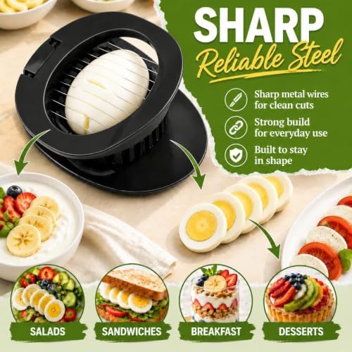 NOVANO Stainless Steel Wire Egg Cutter, Hard Boiled Egg Slicing Gadget, Egg Salad Making Tool, Versatile Kitchen Accessory for Eggs, Avocado, Strawberry, Kiwi Fruit - Image 3