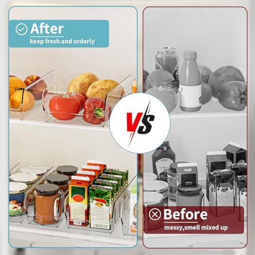 Set of 6 Clear Plastic Storage Bins - The Ultimate Pantry Organizers and Storage Solution for Kitchen, Cabinet, and Refrigerator Organization