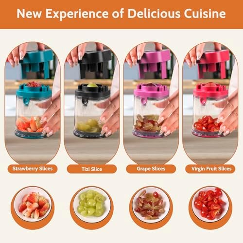 Fruit Slicer Cup, Strawberries,Grapes, Eggs, Cucumber carrot Even Pieces in Seconds - Detachable Cutter with Push Plate (Black) - Image 2