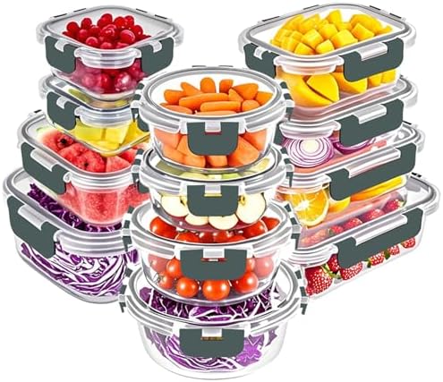 12 Packs Glass Food Storage Containers Set with Lids, Grey