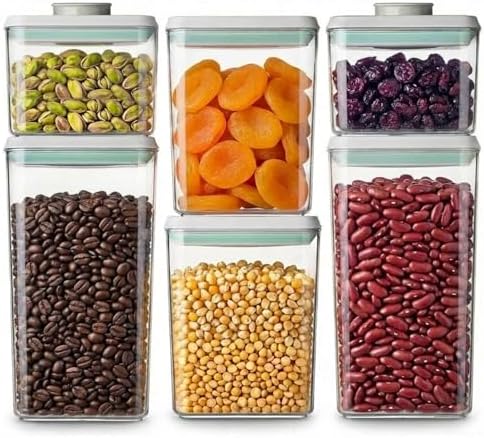 Pop Airtight Food Storage Containers Set with Lids, 6 Pcs Stackable One Button Opening Food Containers Kitchen Pantry Organization and Storage, BPA Free Stackable Cereal Container (0.5, 1.2, 1.8qt)*2