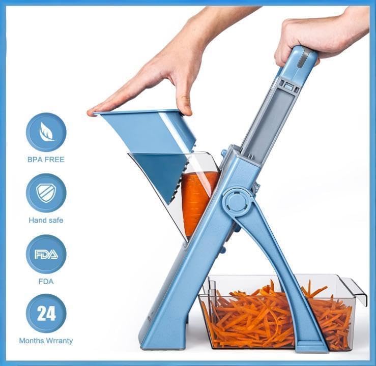 New Mandoline Slicer for Kitchen,Potato Slicer Thickness Adjuster,Veggie Onion Dicer Faster Kitchen Mandolin for Meal Prep, safe Vegetable Chopper and slicer vegetable cutter,French Fry Cutter, (Blue) - Image 3