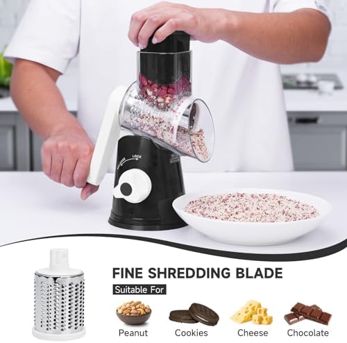Cheese Grater Hand Crank Rotary, 3 Blades with Strong Suction Base