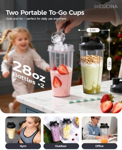 Smoothie Blender, Personal Blender for Shakes and Smoothies, 700W Pulse Technology Single Serve Blenders with 2 x 28oz Protable Cups for Ice Crush, Frozen Fruit Drinks