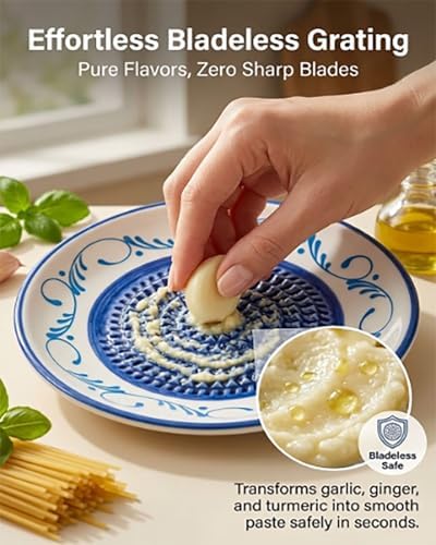 Ceramic Garlic Grater Plate Bowl for Food, Handheld Ginger Peeler Spanish Tomato Grater Dish Gradient Ginger Pottery Crusher Herb Stripper Porcelain Mincing Plate Grinder Kitchen Tool(#4)