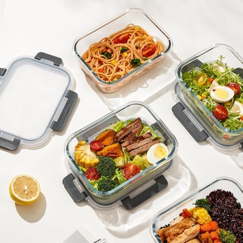 10 Pack 38 oz & 12 oz Glass Meal Prep Containers,Glass Food Storage Containers with Lids,Reusable Airtight Leakproof Glass Lunch Bento Boxes Freezer,Microwave Oven and Dishwasher,Gray