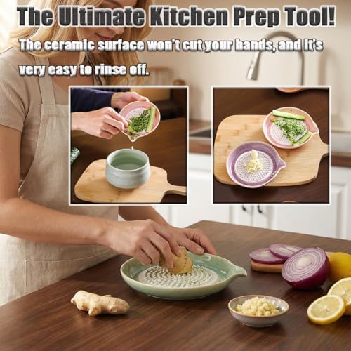 New Gradient Ceramic Grater Plate, Exquisitely Handcrafted Ginger Grater Plate for Chocolate, Fruits, Vegetables, Ginger, Garlic, and Cheese (Green)