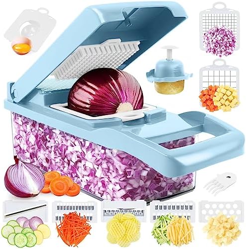 MAIPOR Vegetable Chopper Pro, Multifunctional 13 in 1 Food Chopper, Kitchen Vegetable Slicer Dicer Cutter With 8 Blades for Onion Carrot and Garlic With Container (Blue) by MAIPOR