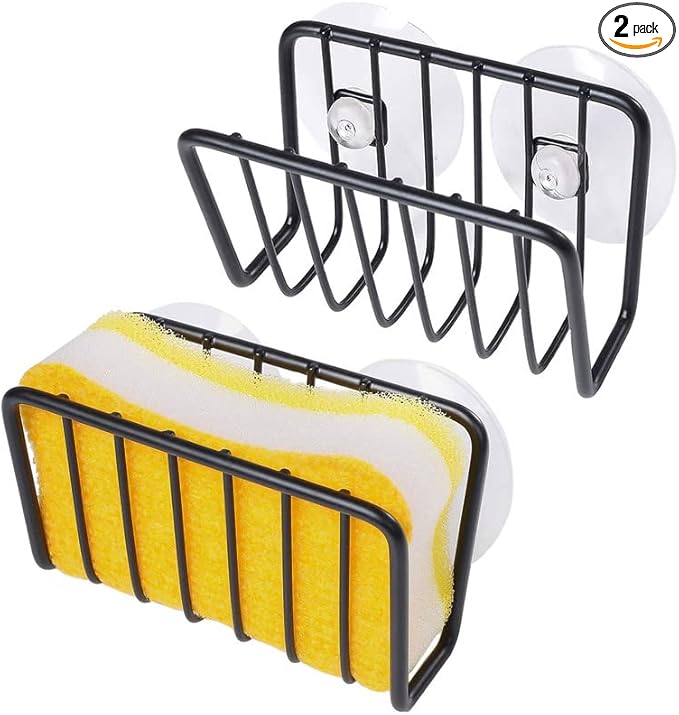 Sponge Holder for Kitchen Sink, Rust-Proof Suction Cup Sponge Caddy, 2 Pack