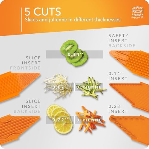 Mandoline Food Slicer Börner V1 (Profi Set) by Reston Lloyd • V-Slicer with 4 Inserts, Docking Station & Food Holder • Made in Germany • Fruit & Vegetable Chopper • Multiple Settings • Color: Orange - Image 2