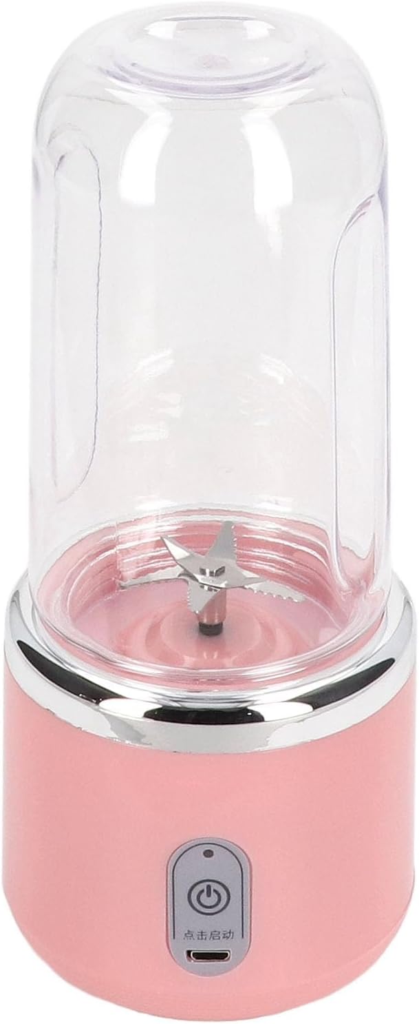 Honio Mini Blender, Portable Blender 300ml Capacity USB Charging for Fruit (Pink, 6Blades, Lid)